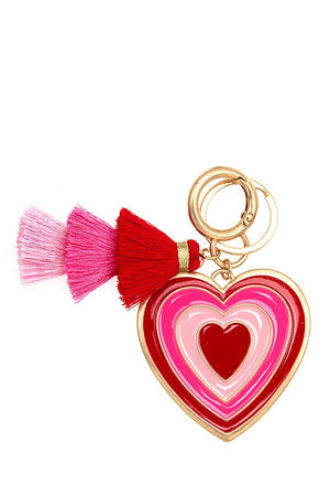 Multi Tone Heart Tassel Keychain