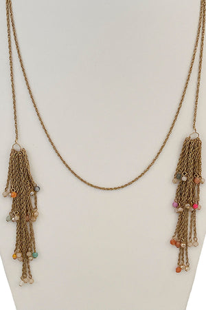 Chain Bead Tassel Wrap Necklace
