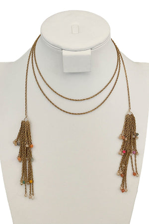 Chain Bead Tassel Wrap Necklace