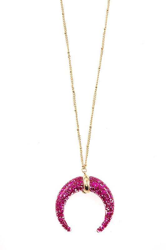 Curved Glitter Pendant Long Necklace