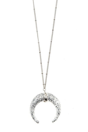 Curved Glitter Pendant Long Necklace