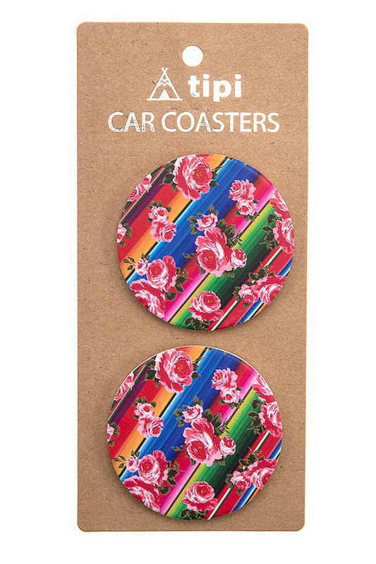 SERAPE FLORAL PRINT CAR COASTERS