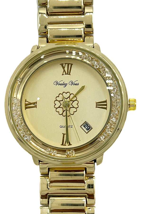 Floating Crystal Gem Frmaed Metal Watch