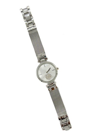 Mesh Metal Round Gem Accent Watch