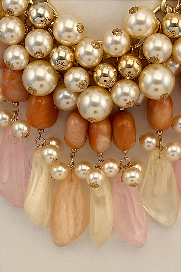 Cluster Pearl Milky Stone Bib Necklace Set