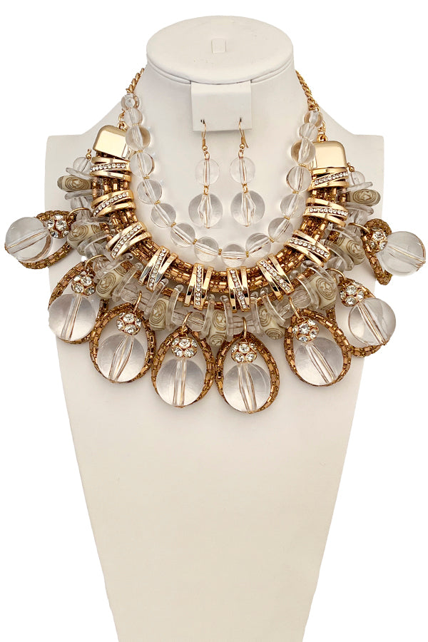 Mix Chain Ball Bead Bib Necklace Set