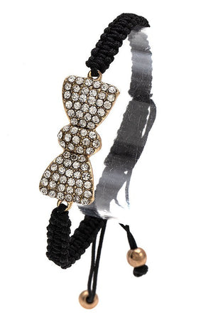 Rhinestone Bow Braided Bracelet