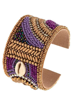 FLORAL SHELL BEAD ACCENT CUFF BRACELET