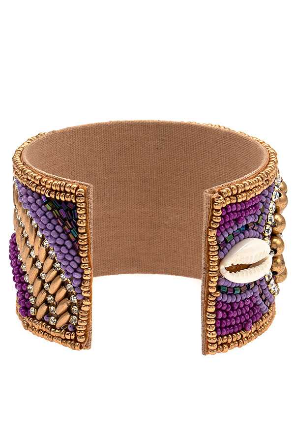 FLORAL SHELL BEAD ACCENT CUFF BRACELET