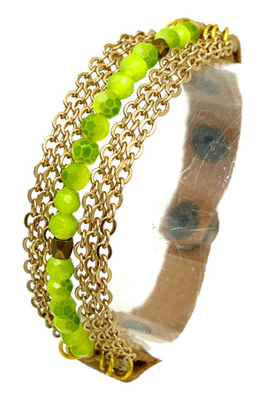 Faceted Bead Chain Faux Leather Bracelet