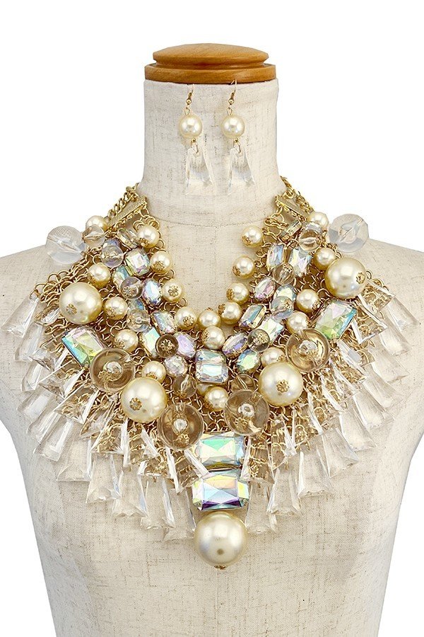 Crystal Gem Bead Chunky Necklace Set