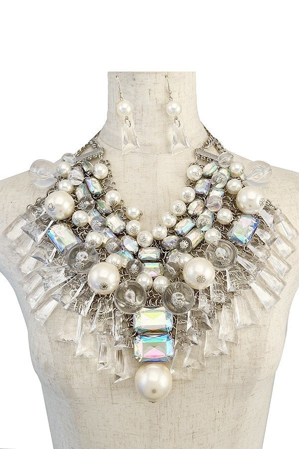 Crystal Gem Bead Chunky Necklace Set