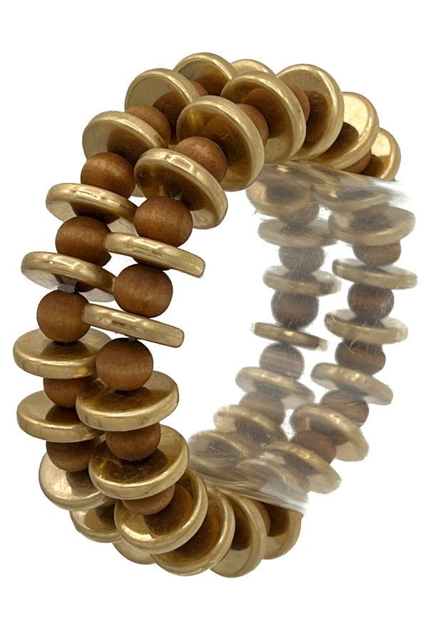 Flat Disk Wooden Bead Bracelet Set