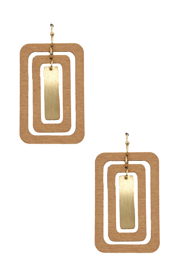 Wooden Rectangle Cut Out Earring