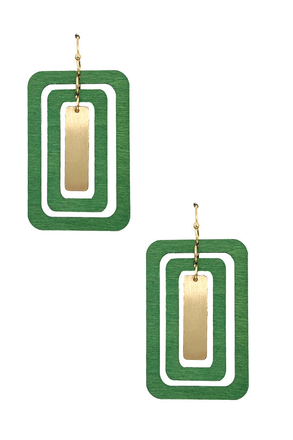 Wooden Rectangle Cut Out Earring