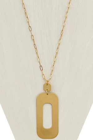 Elongated Geo Cut Out Pendant Necklace Set