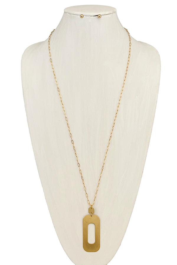 Elongated Geo Cut Out Pendant Necklace Set