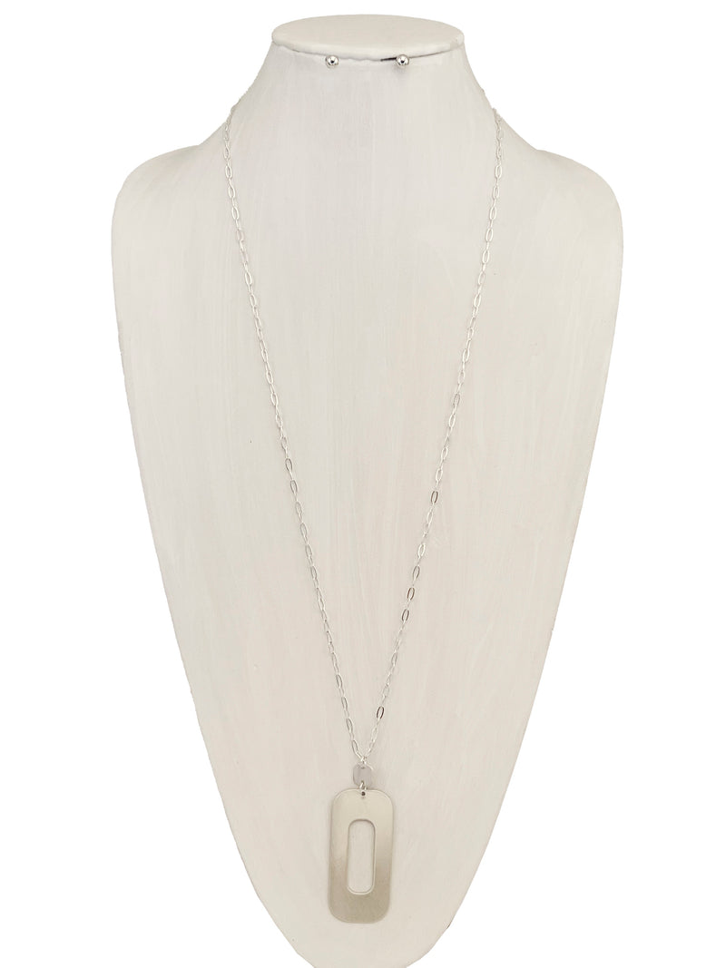 Elongated Geo Cut Out Pendant Necklace Set