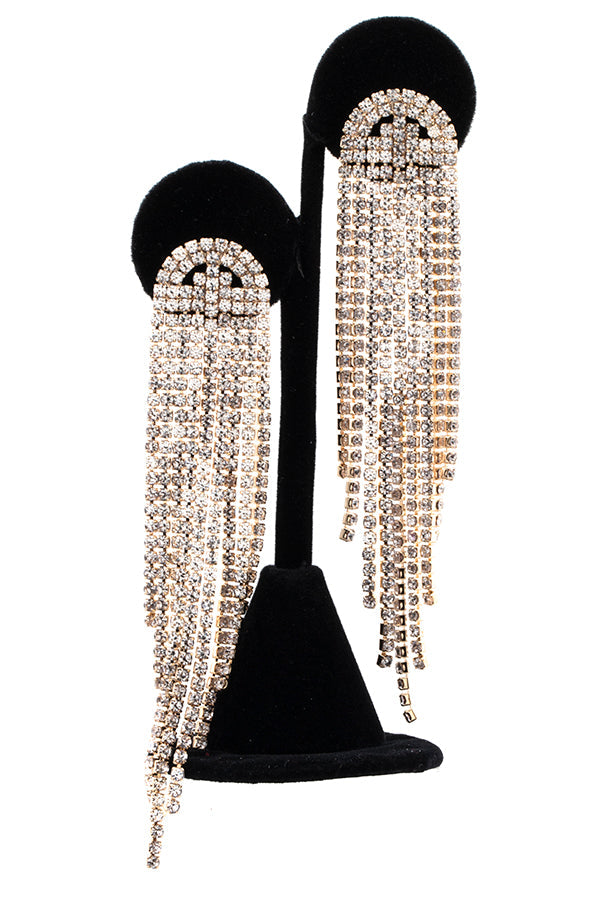 ROUND TOP RHINESTONE FRINGE EARRING