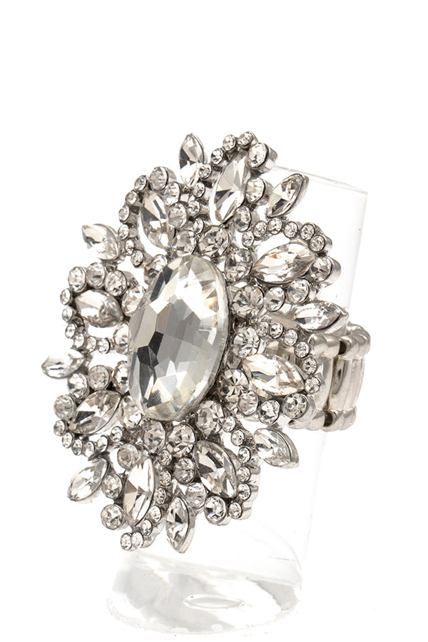 CRYSTAL GEM PAVE FLORAL STRETCH RING