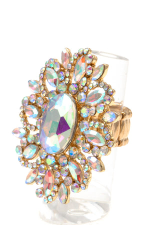 CRYSTAL GEM PAVE FLORAL STRETCH RING