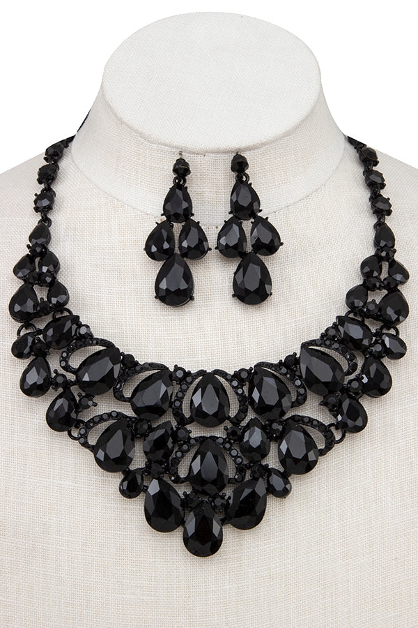 FACETED CRYSTAL TEARDROP GEM ORNATE BIB NECKLACE