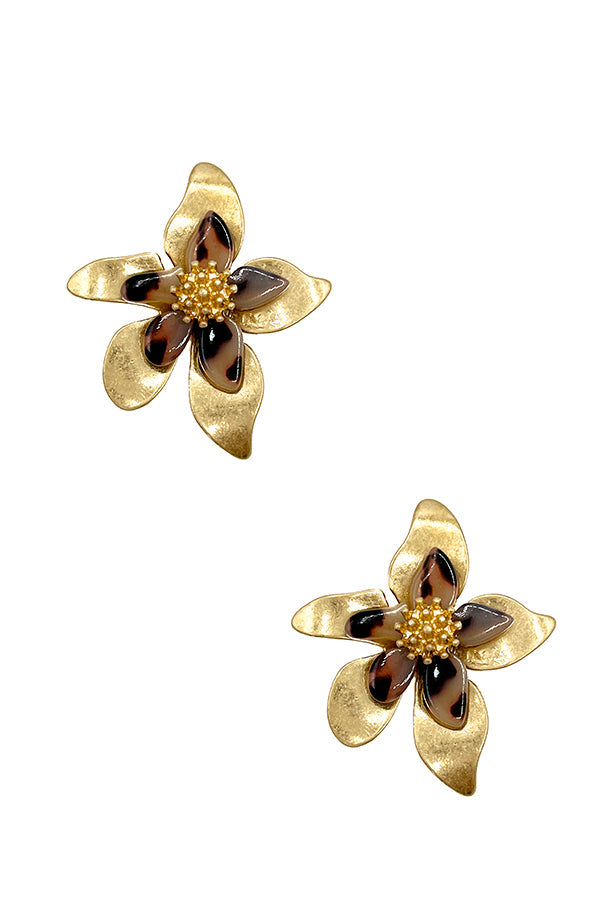Floral Metal Accent Post Earring