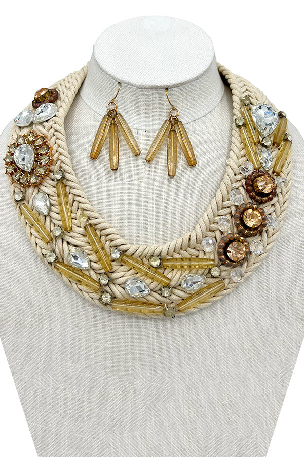 Braided Gemstone Accent Bib Neklace Set