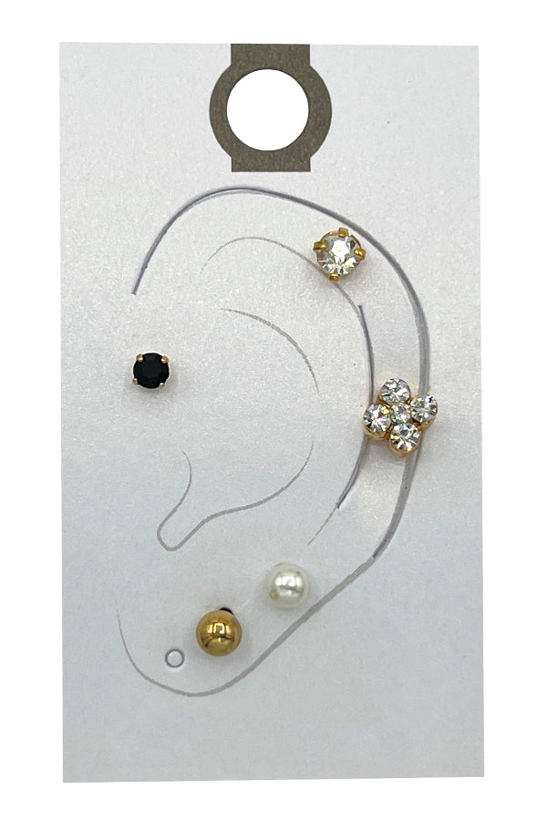 Clover Gem Bead Stud Earring Set