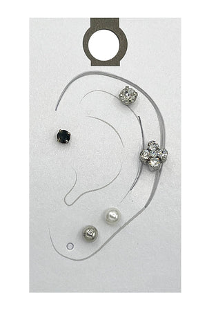 Clover Gem Bead Stud Earring Set