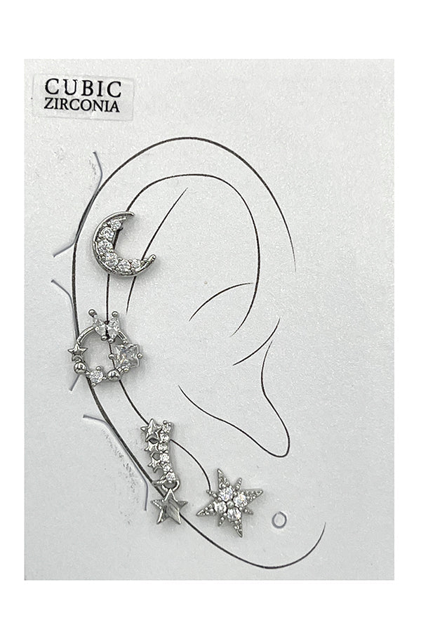 Moon Star Cubic Zirconia Mix Post Earring Set