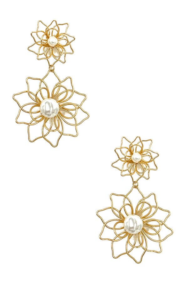 Double Link Outline Floral Earring