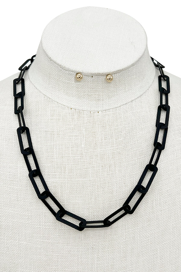 Flat Chain Link Necklace Set