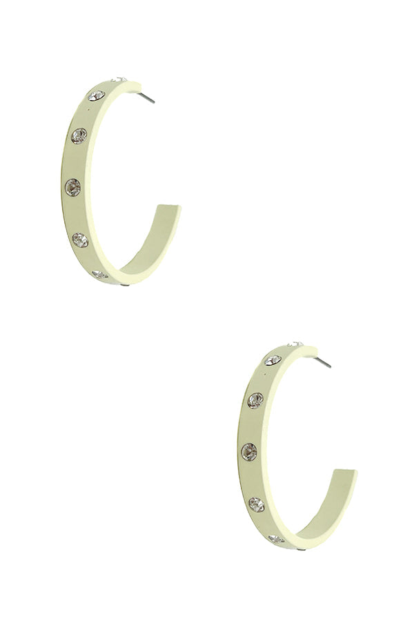 Stone Accent Color Coat Semi Hoop Earring
