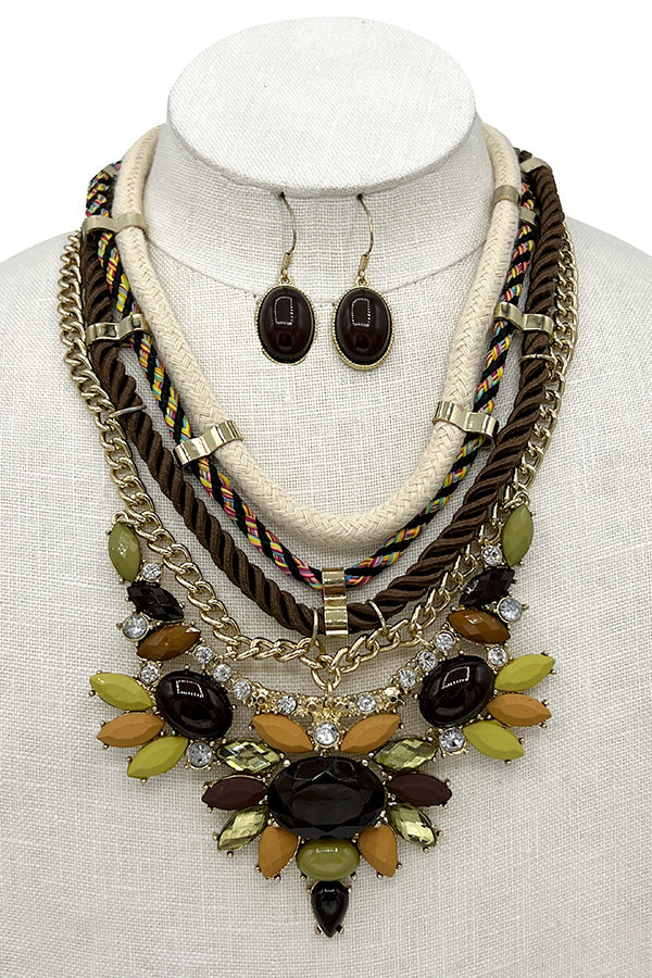 Layered Acrylic Stone Bib Necklace Set