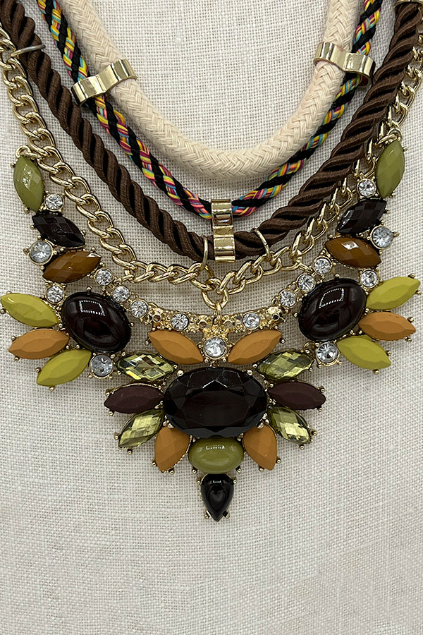 Layered Acrylic Stone Bib Necklace Set