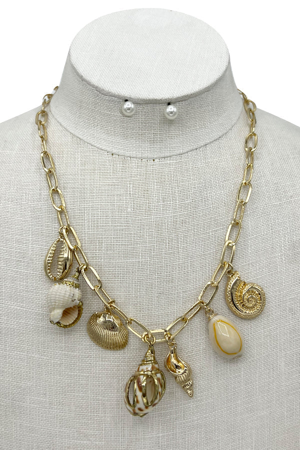 Multi Shell Pendant Necklace Set