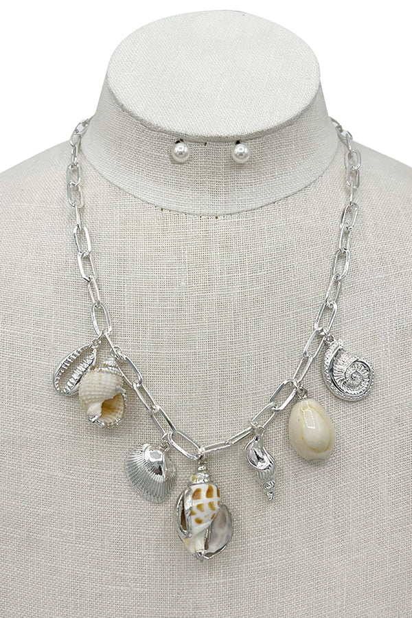 Multi Shell Pendant Necklace Set