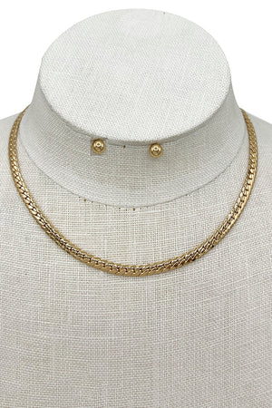 Flat Chain Choker Necklace Set