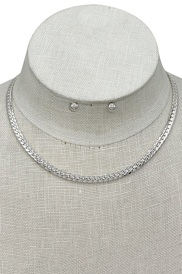 Flat Chain Choker Necklace Set