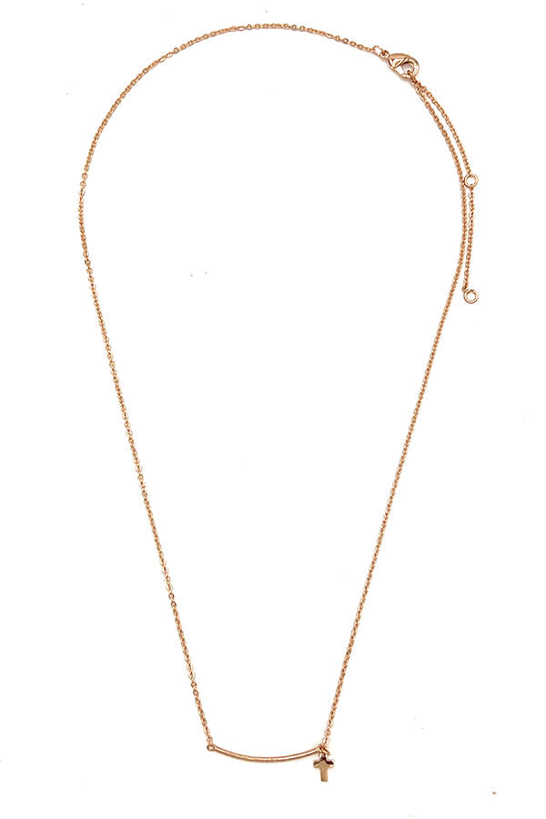 Curved Bar Cross Pendant Necklace