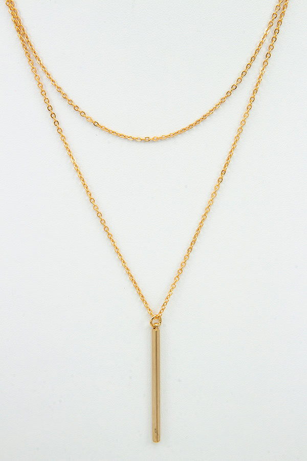 Layered Chain Bar Ring Pendant Necklace