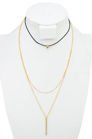 Layered Chain Bar Ring Pendant Necklace