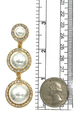 Rhinestone Framed Triple Pearl Drop Earring