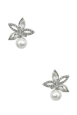 Crystal Gem Pearl Floral Post Earring