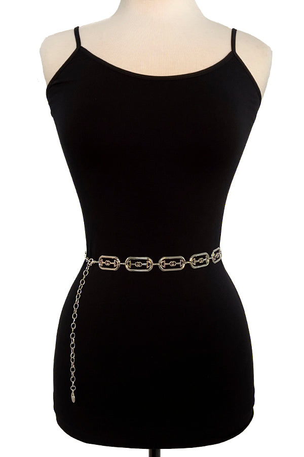 Oval CC Accent Metal Chain Belt
