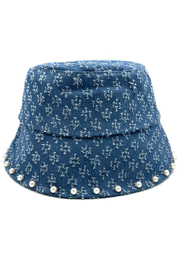 Distressed Pearl Accent Bucker Hat