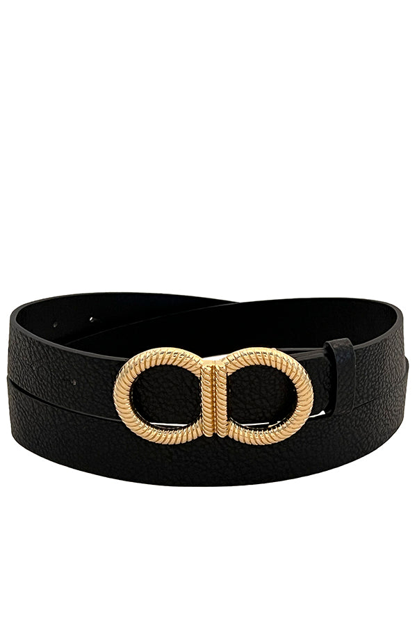 Double Ring Detail Buckle Faux Leather Belt