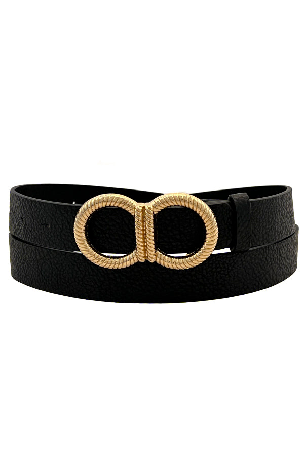 Double Ring Detail Buckle Faux Leather Belt