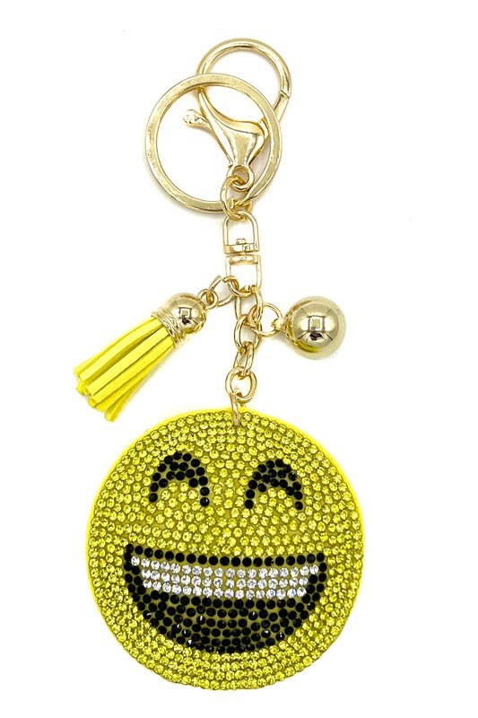 Embellished Rhinestone Emoji Keychain-Happy